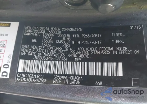 2015 Toyota 4Runner Sr5 Premium z USA, uszkodzony, nr VIN JTEBU5JR4F5230784